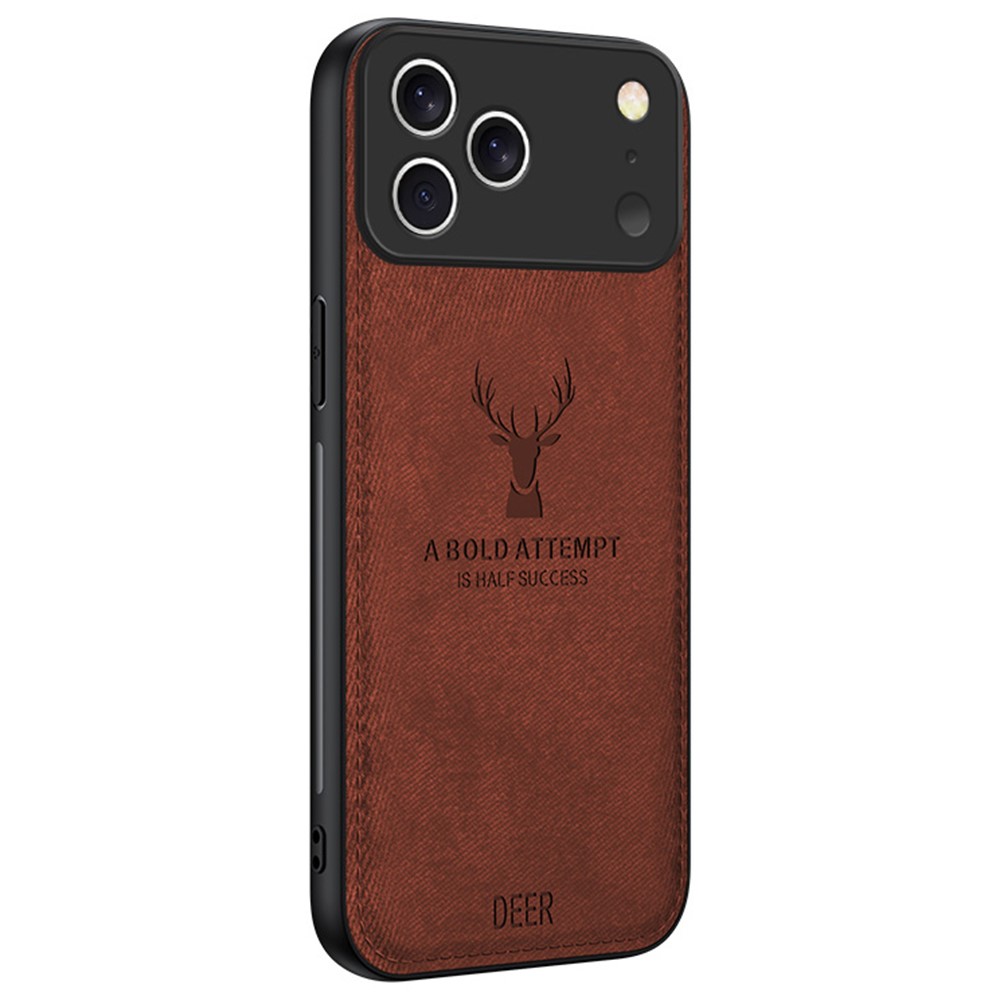 For iPhone 17 Pro Max Case Deer Pattern Cloth Texture PU + PC + TPU Phone Cover - Brown