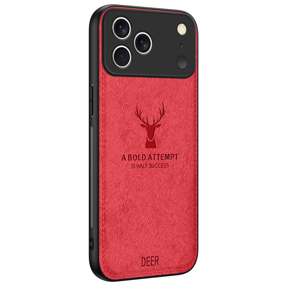 For iPhone 17 Pro Max Case Deer Pattern Cloth Texture PU + PC + TPU Phone Cover - Red