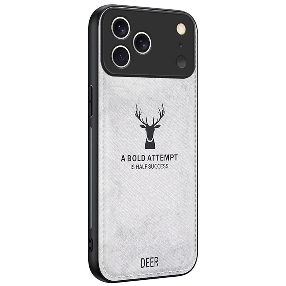 For iPhone 17 Pro Max Case Deer Pattern Cloth Texture PU + PC + TPU Phone Cover - Grey