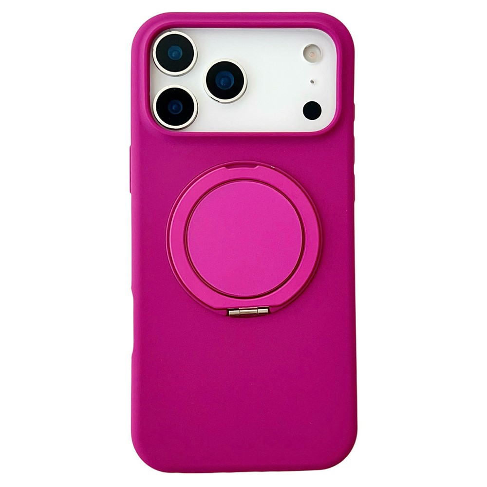 For iPhone 17 Pro Max Case Compatible with MagSafe Rotating Kickstand Silicone PC Phone Back Cover - Dark Rose
