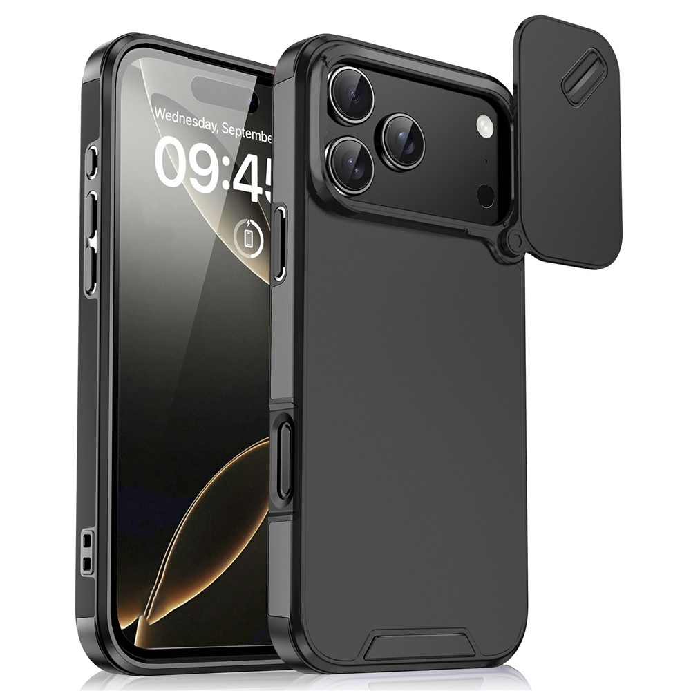 For iPhone 17 Pro Max Case PC + TPU Shell with Slide Camera Phone Cover - Black
