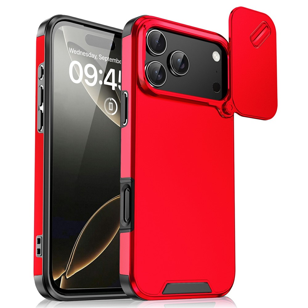 For iPhone 17 Pro Max Case PC + TPU Shell with Slide Camera Phone Cover - Red