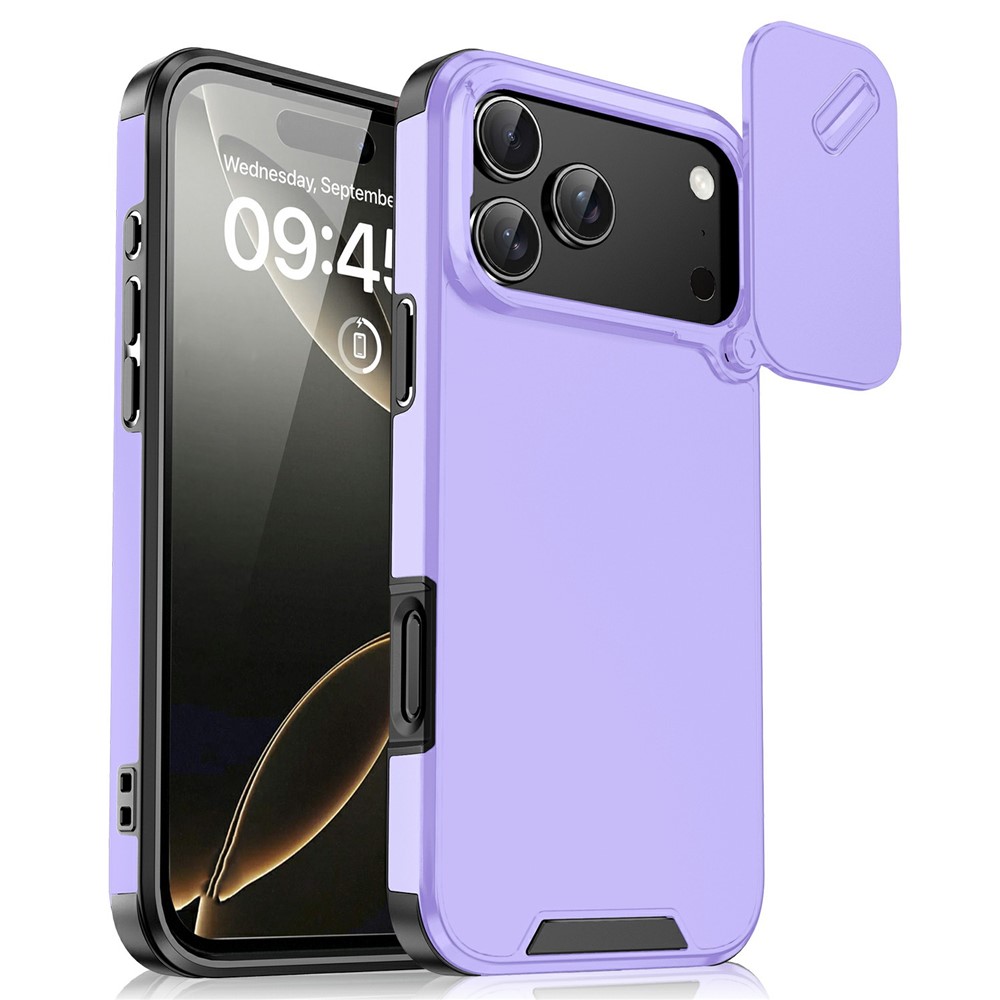 For iPhone 17 Pro Max Case PC + TPU Shell with Slide Camera Phone Cover - Purple