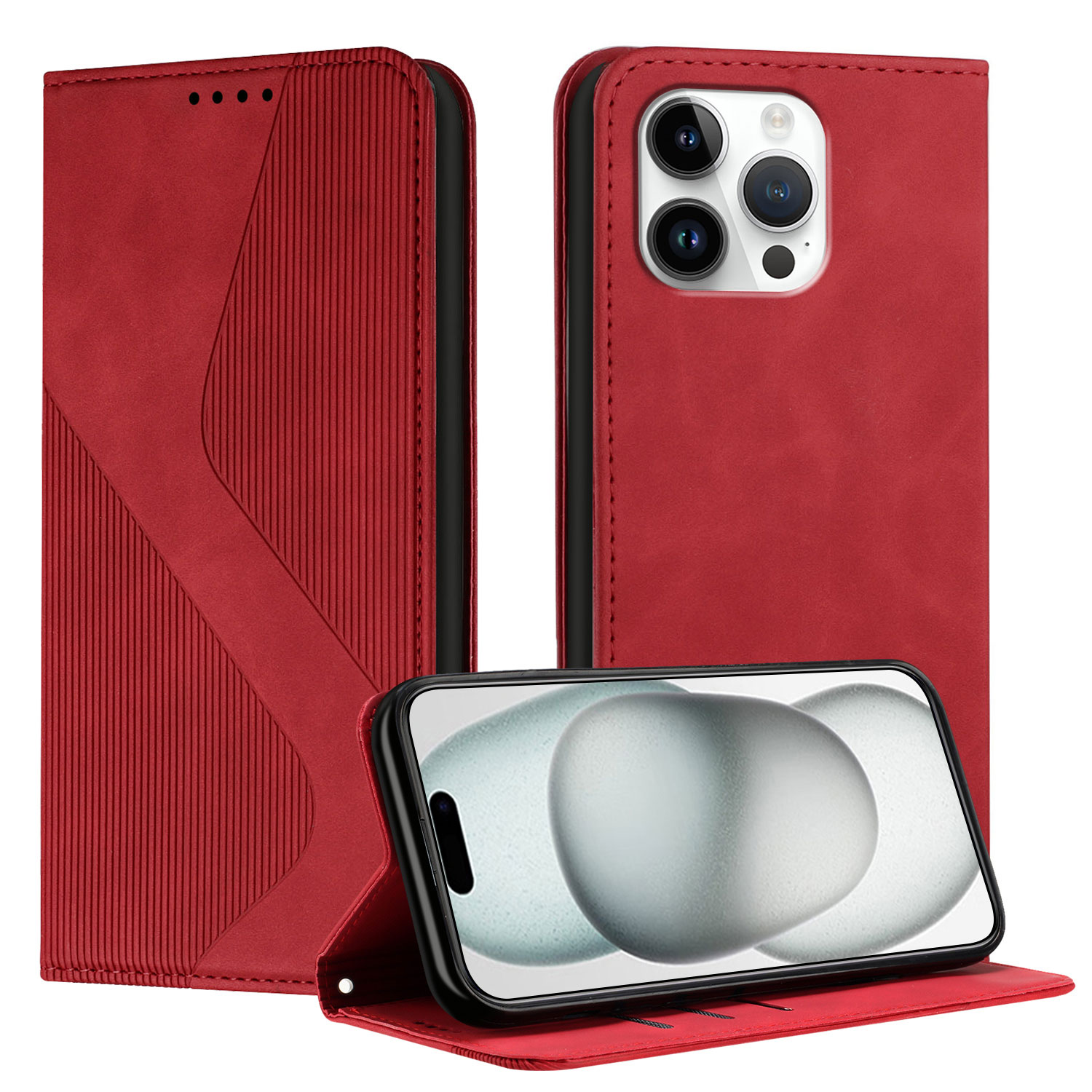 For iPhone 16 Pro Max Phone Cover Skin-touch Feel Leather Wallet Case with Stand - Red