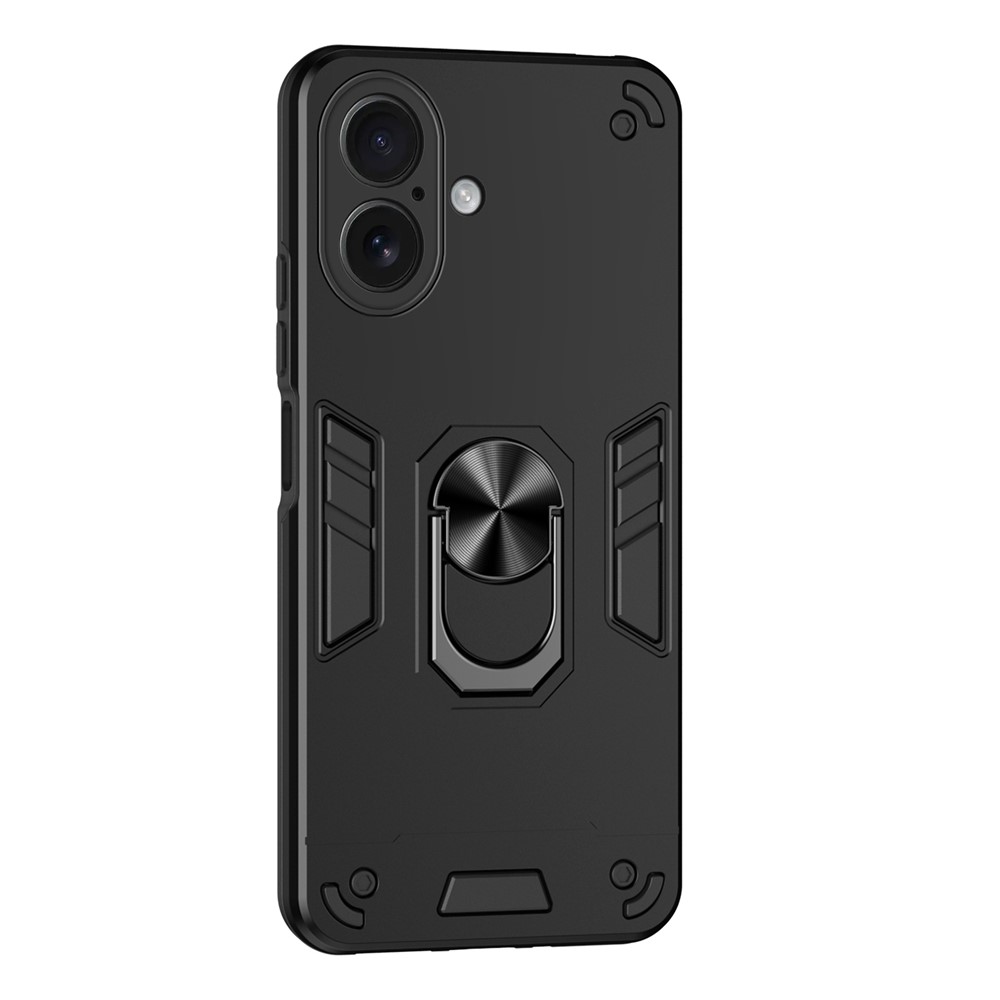 For iPhone 17 Case PC + TPU Drop Defend Phone Cover with Ring Kickstand - Black