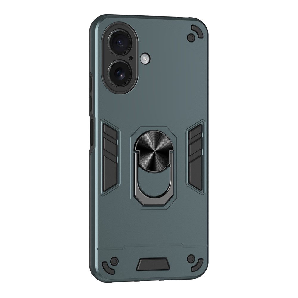 For iPhone 17 Case PC + TPU Drop Defend Phone Cover with Ring Kickstand - Green