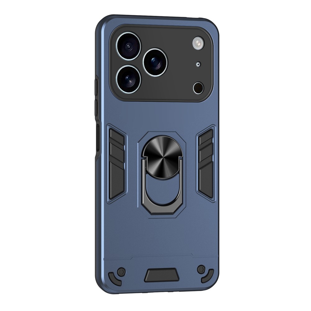 For iPhone 17 Pro Max Case PC + TPU Drop Defend Phone Cover with Ring Kickstand - Blue