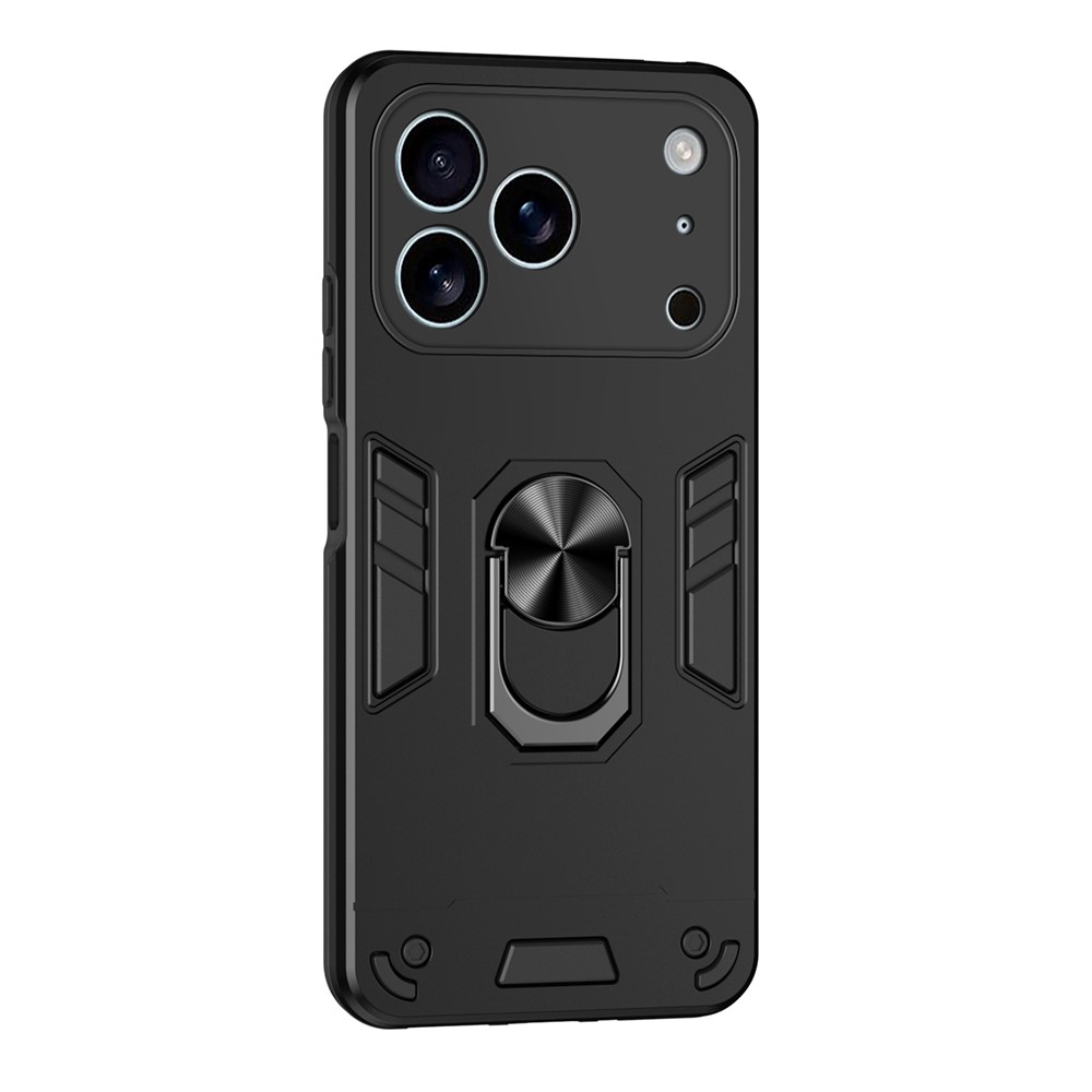 For iPhone 17 Pro Max Case PC + TPU Drop Defend Phone Cover with Ring Kickstand - Black