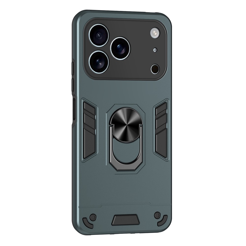 For iPhone 17 Pro Max Case PC + TPU Drop Defend Phone Cover with Ring Kickstand - Green