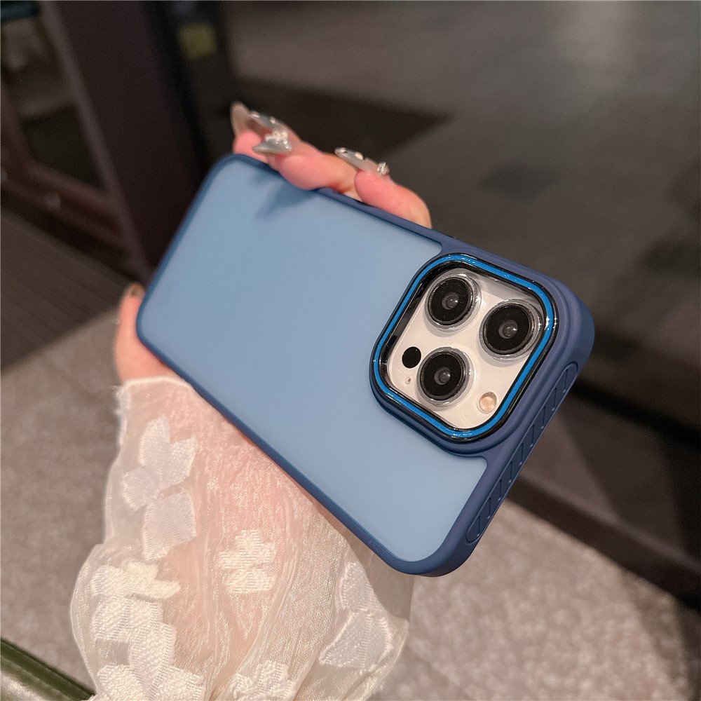 For iPhone 14 Pro Max Case PC + TPU Anti-Slip Matte Phone Cover - Navy Blue