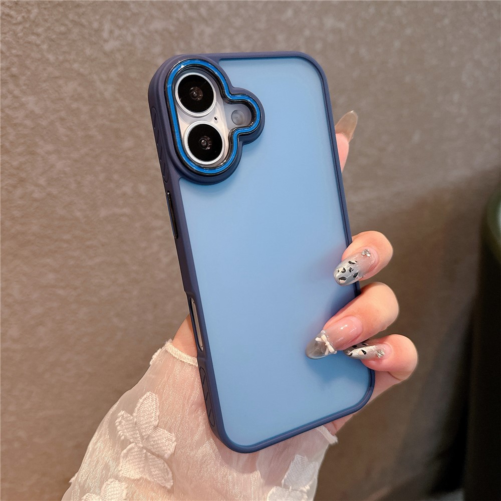 For iPhone 16 Case PC + TPU Anti-Slip Matte Phone Cover - Navy Blue