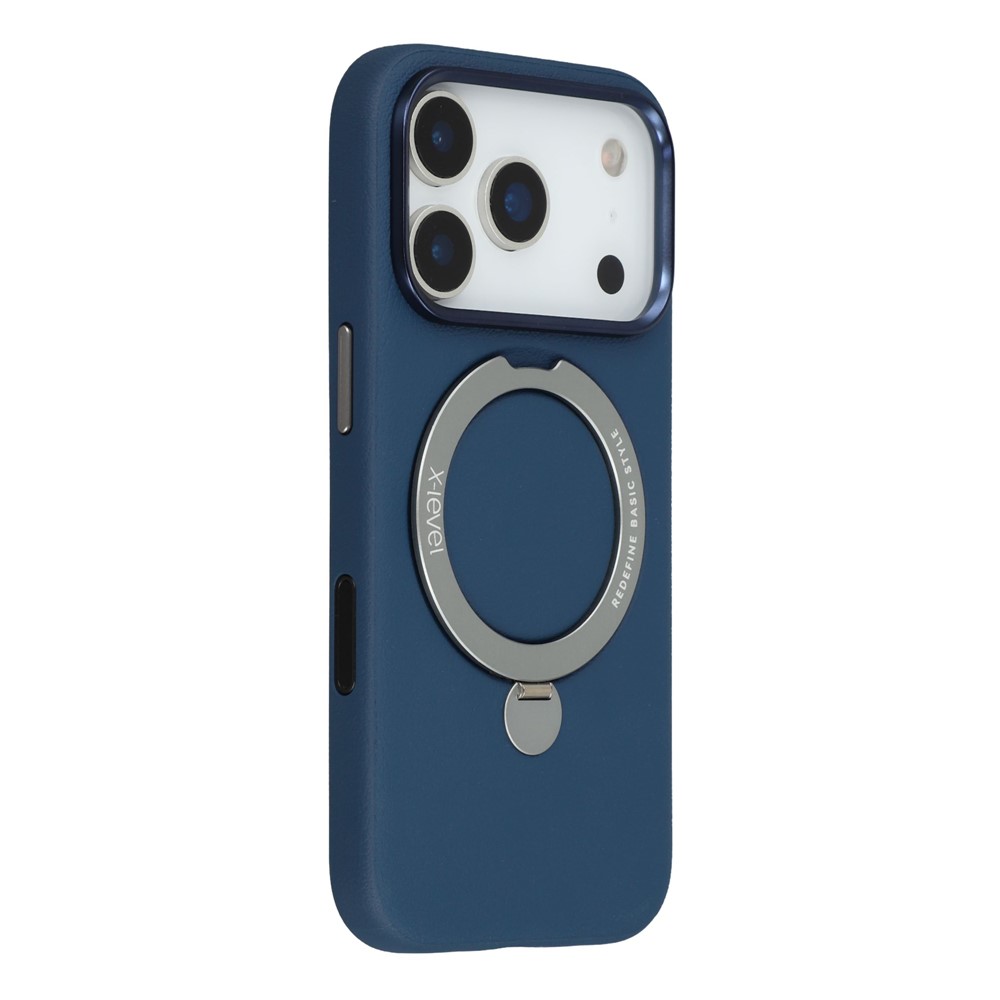 X-LEVEL For iPhone 17 Pro Max Magnetic Case Kickstand PC + PU Phone Back Cover - Blue