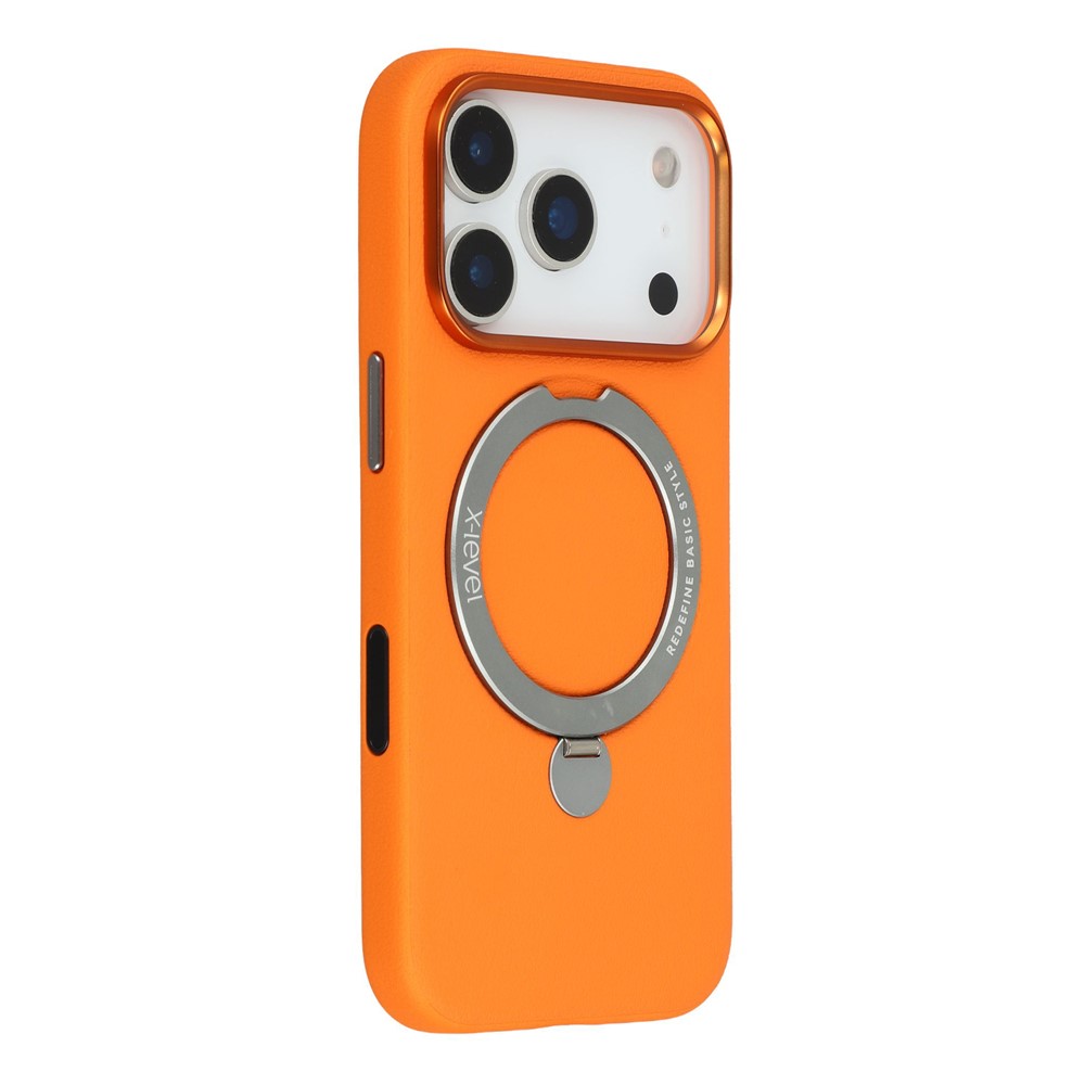 X-LEVEL For iPhone 17 Pro Max Magnetic Case Kickstand PC + PU Phone Back Cover - Orange