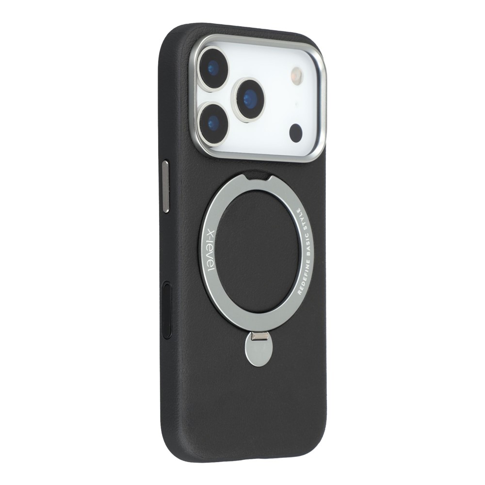 X-LEVEL For iPhone 17 Pro Max Magnetic Case Kickstand PC + PU Phone Back Cover - Black