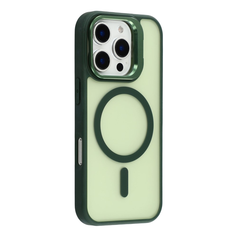 For iPhone 16 Pro Max Case Compatible with MagSafe Lens Kickstand TPU + PC Matte Phone Cover - Dark Green