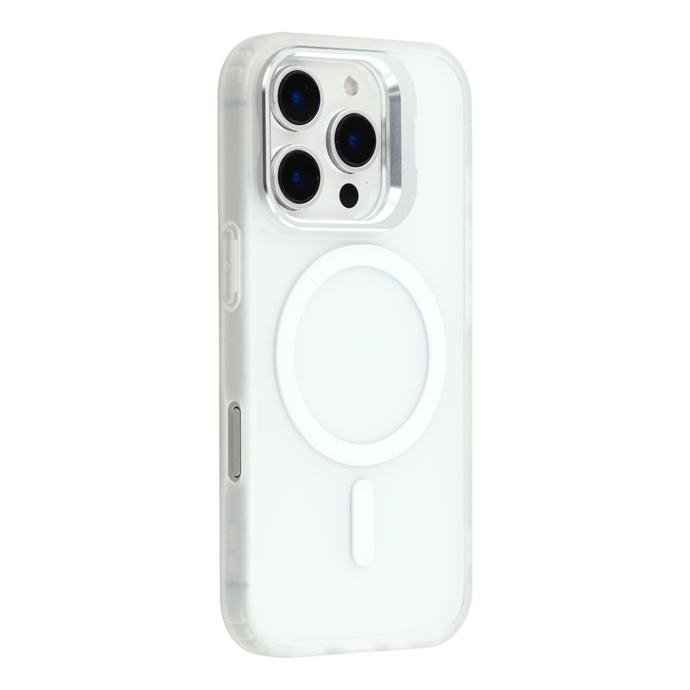 For iPhone 16 Pro Case Compatible with MagSafe Lens Kickstand TPU + PC Matte Phone Cover - Transparent White
