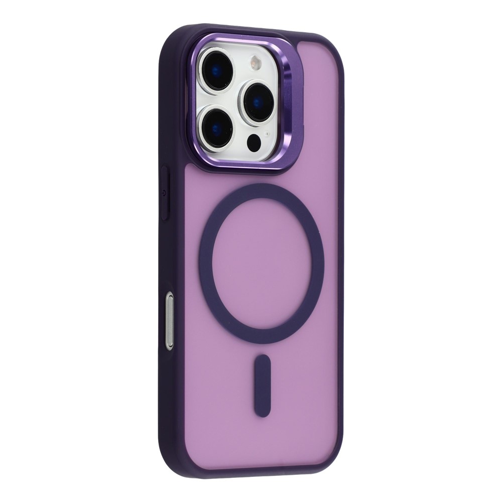 For iPhone 16 Pro Case Compatible with MagSafe Lens Kickstand TPU + PC Matte Phone Cover - Dark Purple