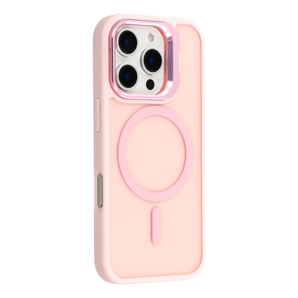 For iPhone 16 Pro Case Compatible with MagSafe Lens Kickstand TPU + PC Matte Phone Cover - Pink