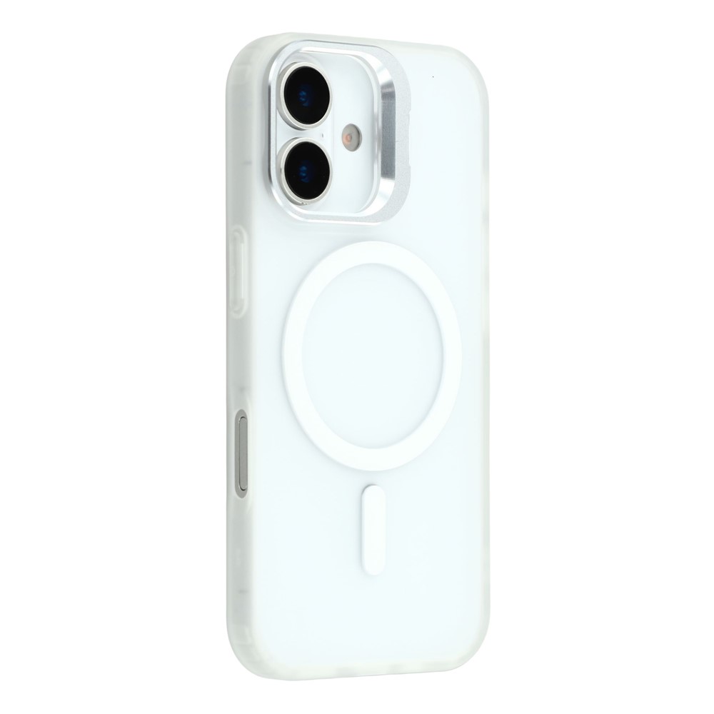 For iPhone 16 Plus Case Compatible with MagSafe Lens Kickstand TPU + PC Matte Phone Cover - Transparent White