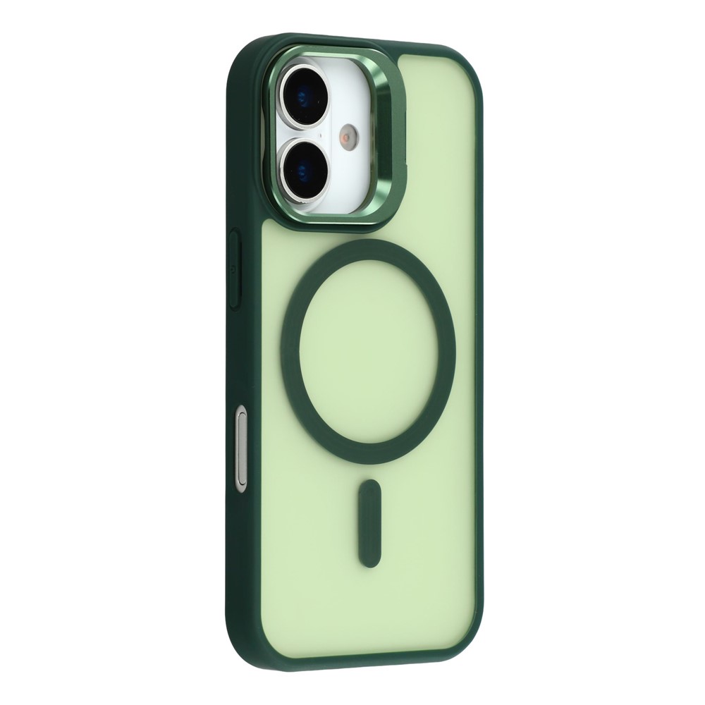 For iPhone 16 Plus Case Compatible with MagSafe Lens Kickstand TPU + PC Matte Phone Cover - Dark Green