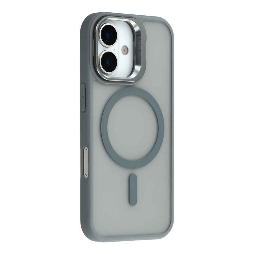 For iPhone 16 Plus Case Compatible with MagSafe Lens Kickstand TPU + PC Matte Phone Cover - Titanium Grey