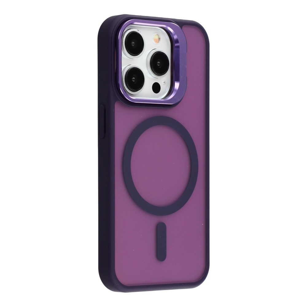 For iPhone 15 Pro Max Case Compatible with MagSafe Lens Kickstand TPU + PC Matte Phone Cover - Dark Purple