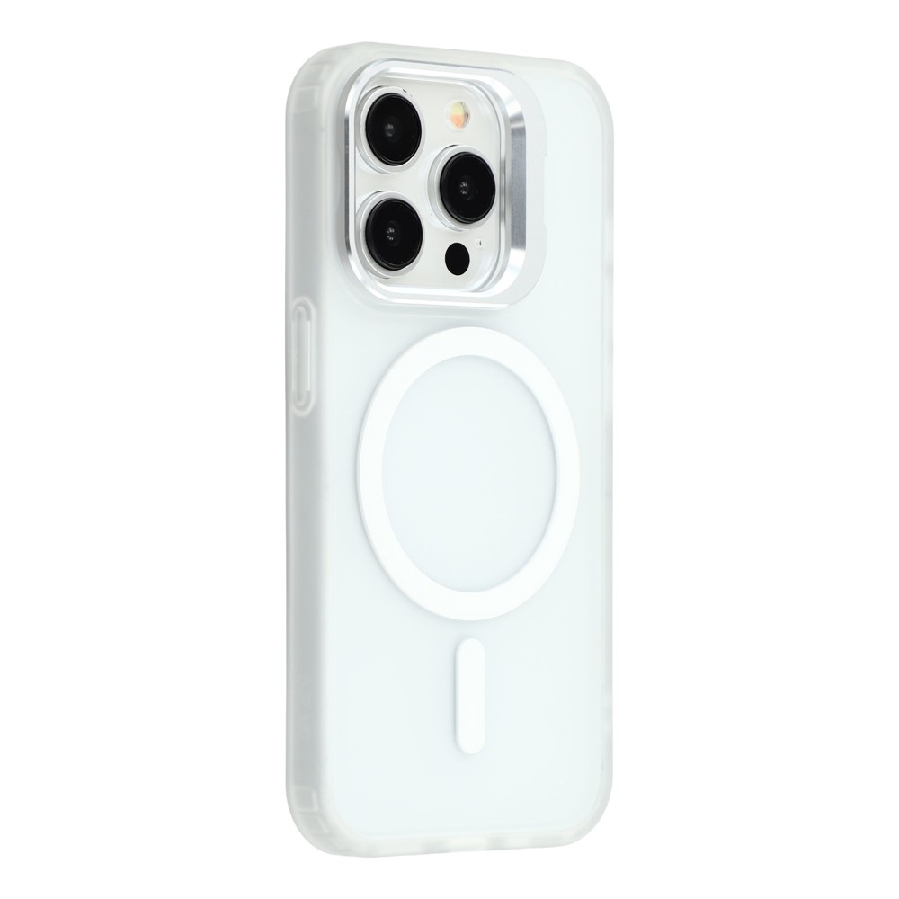 For iPhone 15 Pro Max Case Compatible with MagSafe Lens Kickstand TPU + PC Matte Phone Cover - Transparent White