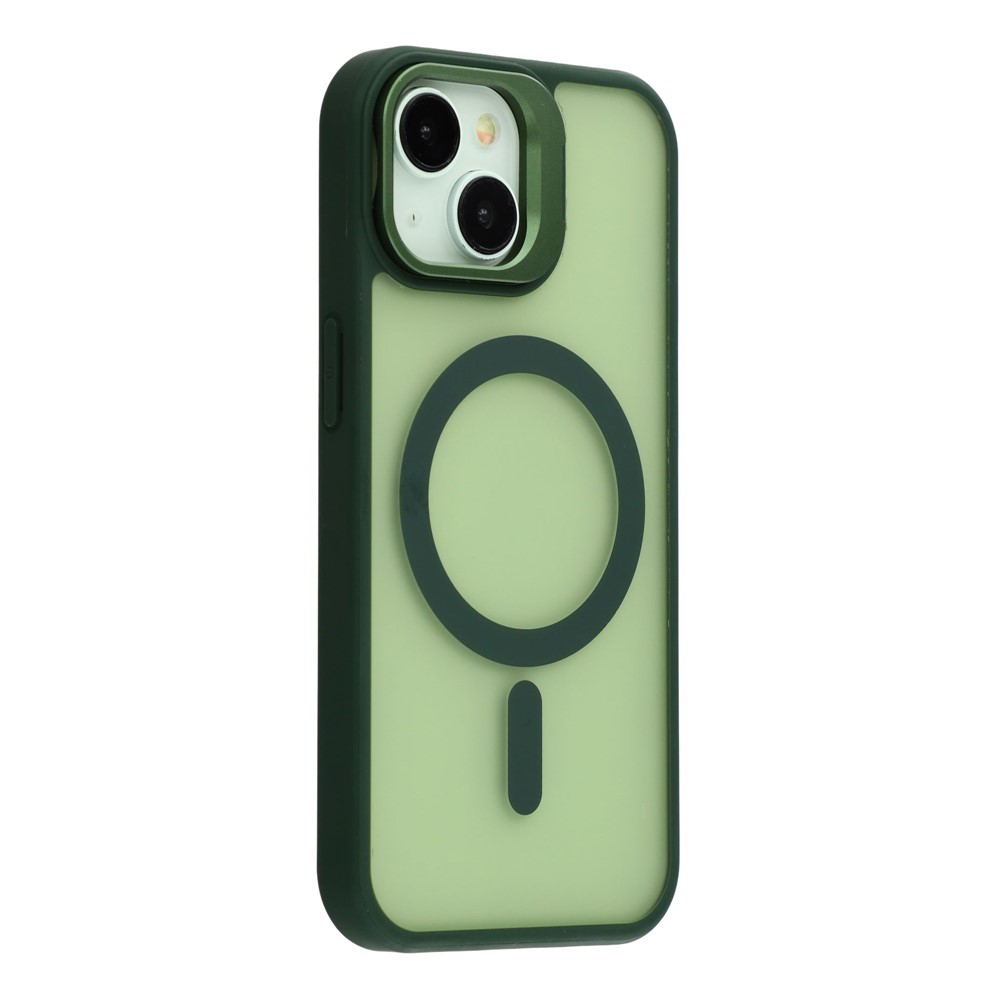 For iPhone 15 Case Compatible with MagSafe Lens Kickstand TPU + PC Matte Phone Cover - Dark Green