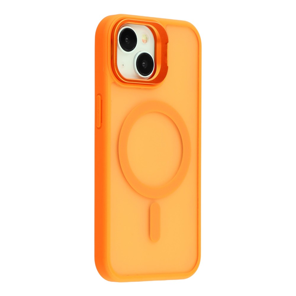 For iPhone 15 Case Compatible with MagSafe Lens Kickstand TPU + PC Matte Phone Cover - Orange