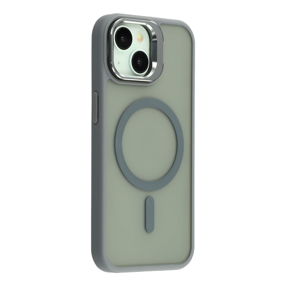 For iPhone 15 Plus / 14 Plus Case Compatible with MagSafe Lens Kickstand TPU + PC Matte Phone Cover - Titanium Grey