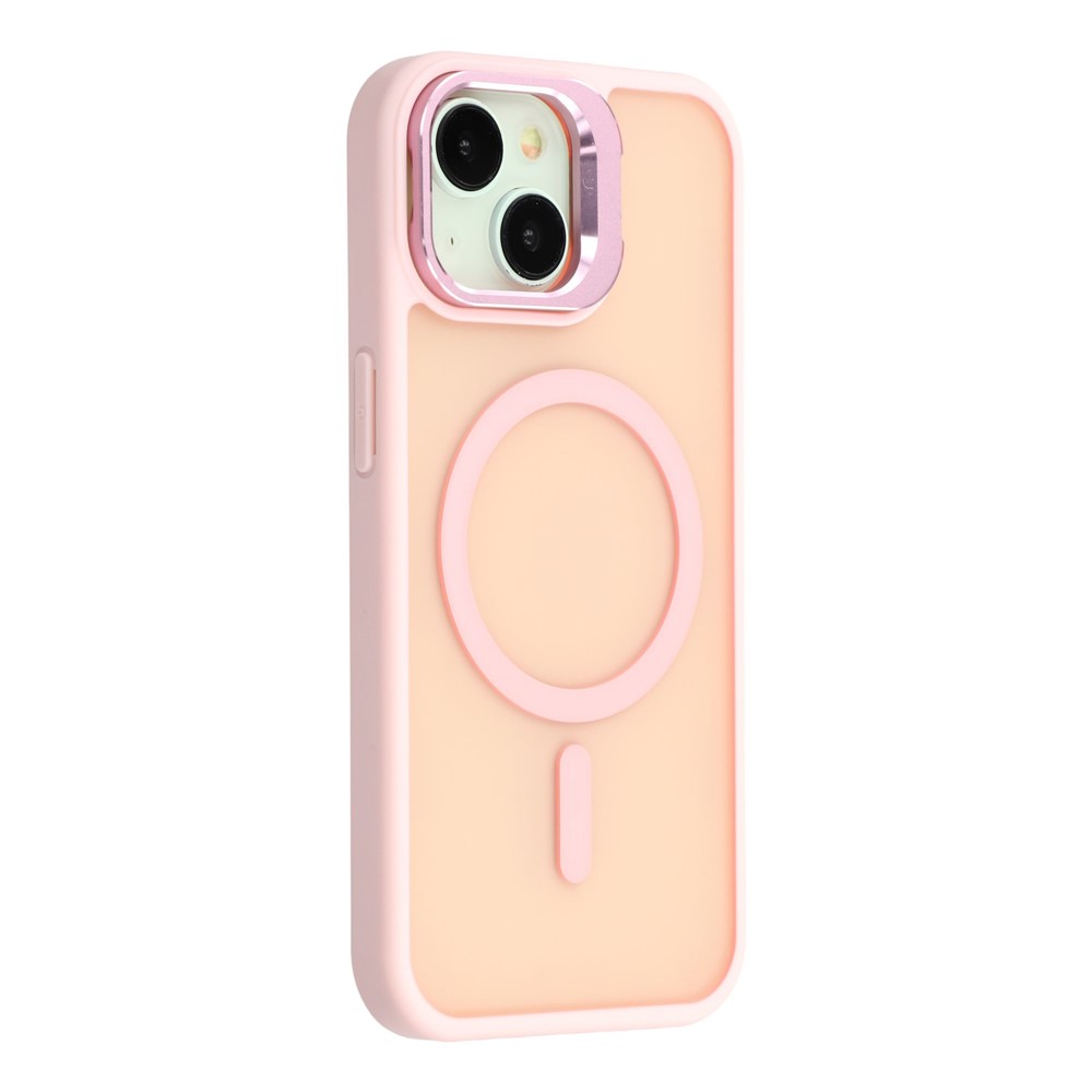 For iPhone 15 Plus / 14 Plus Case Compatible with MagSafe Lens Kickstand TPU + PC Matte Phone Cover - Pink