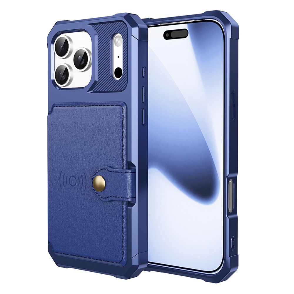 For iPhone 17 Pro Max Case with Card Holder PU Leather + TPU Phone Back Cover - Blue