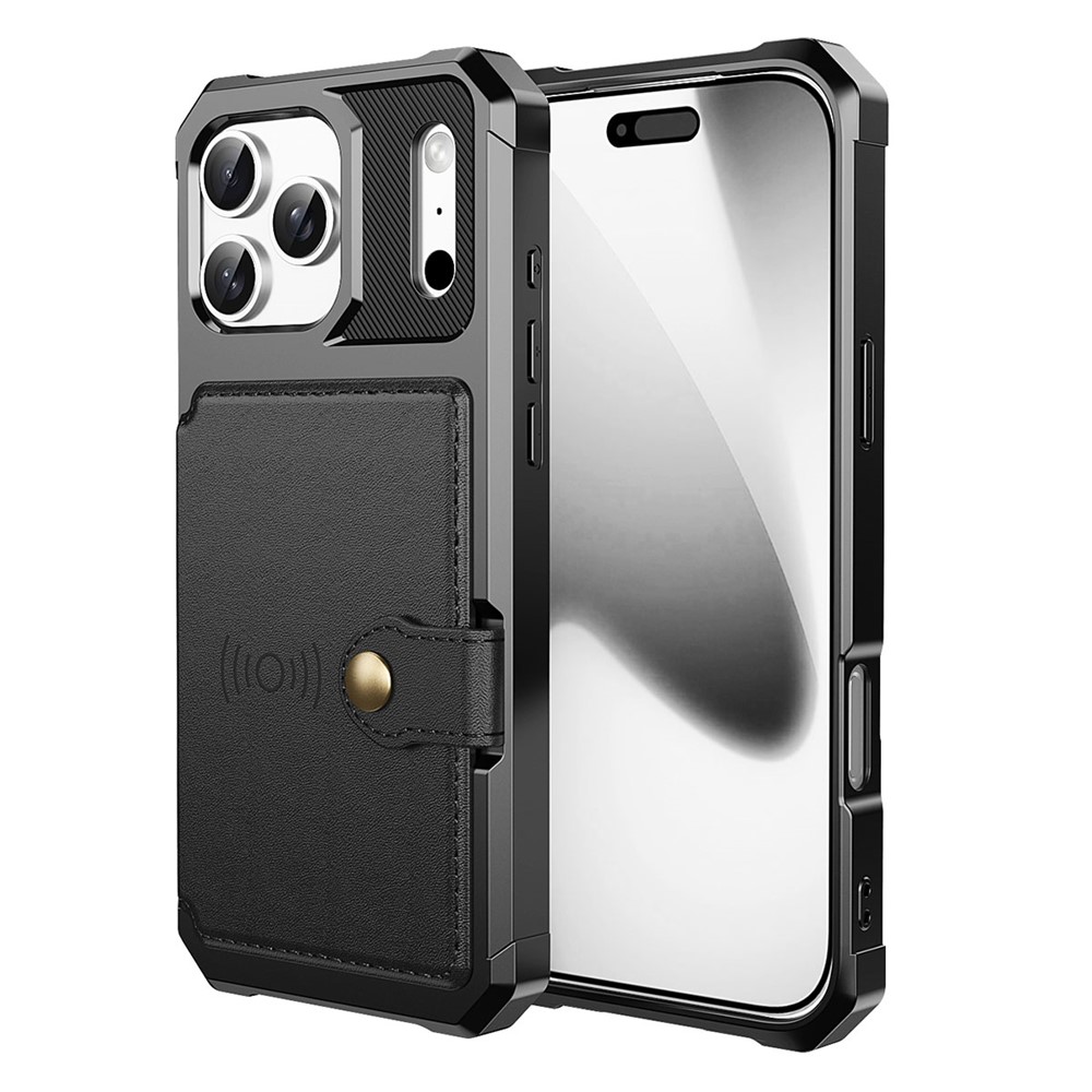 For iPhone 17 Pro Max Case with Card Holder PU Leather + TPU Phone Back Cover - Black