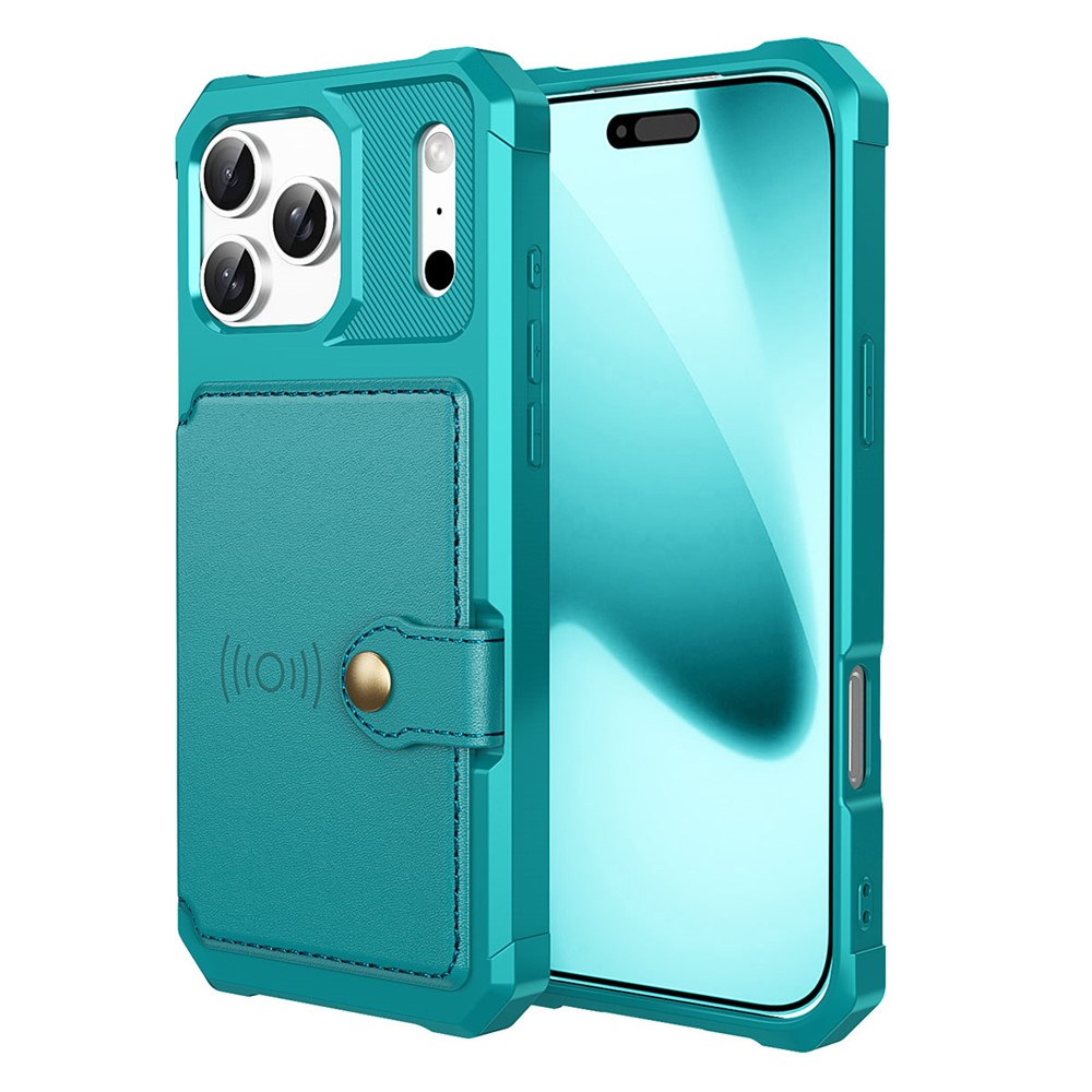 For iPhone 17 Pro Max Case with Card Holder PU Leather + TPU Phone Back Cover - Green