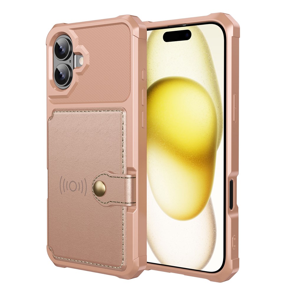 For iPhone 17 Case with Card Holder PU Leather + TPU Phone Back Cover - Pink