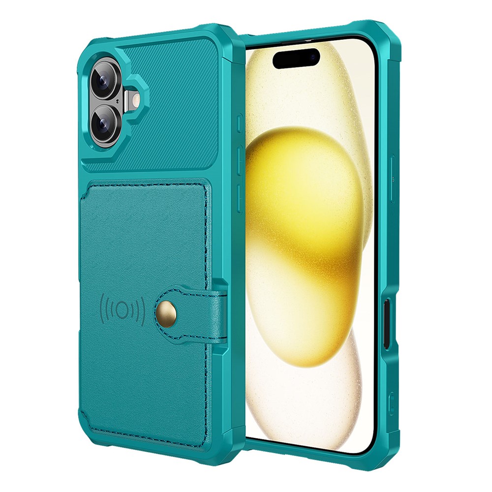 For iPhone 17 Case with Card Holder PU Leather + TPU Phone Back Cover - Green