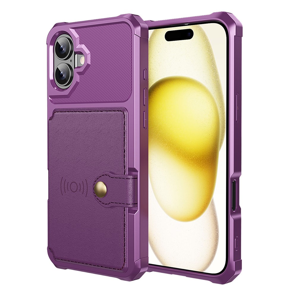For iPhone 17 Case with Card Holder PU Leather + TPU Phone Back Cover - Purple