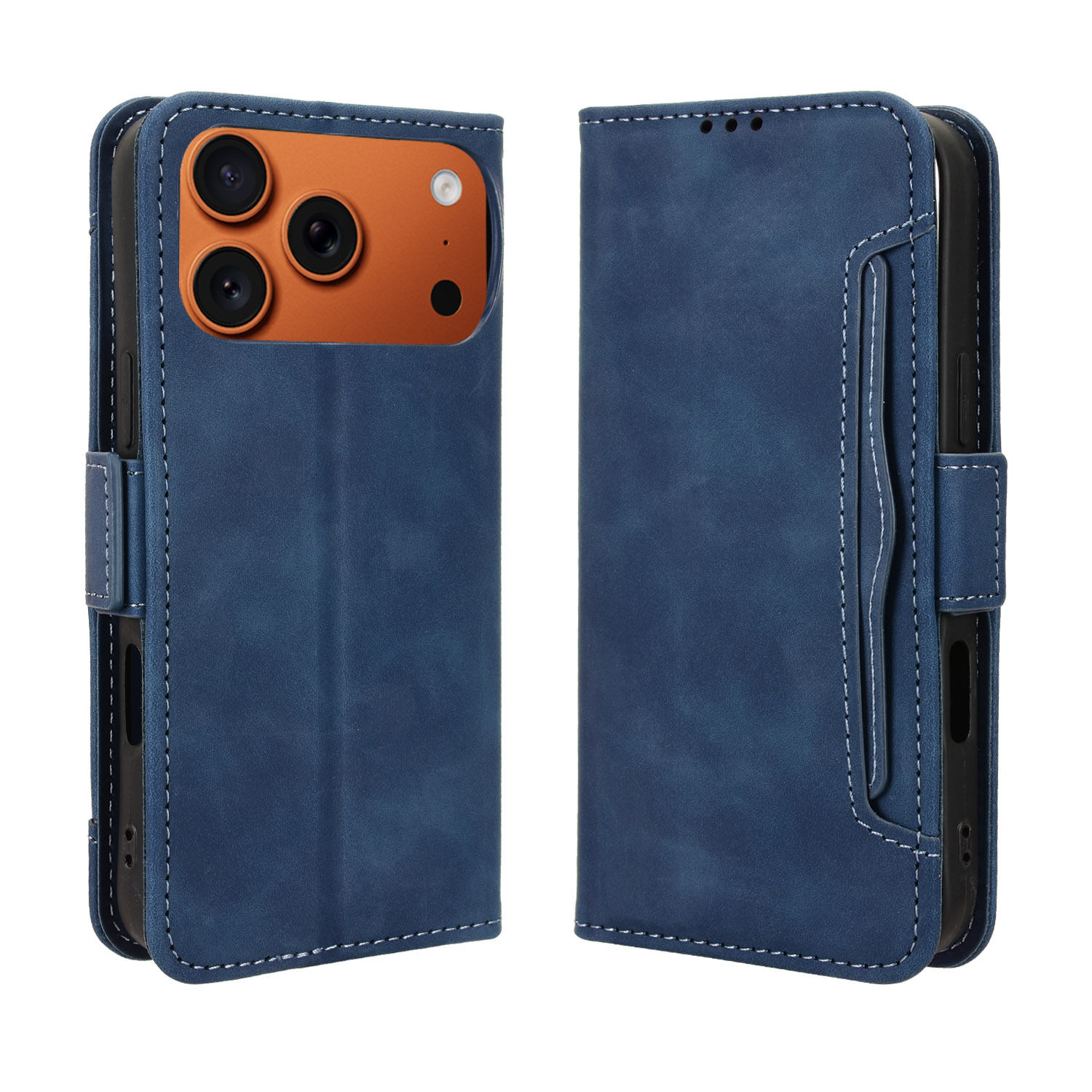 For iPhone 17 Pro Max Leather Case Phone Wallet Cover with Multiple Card Slots - Blue