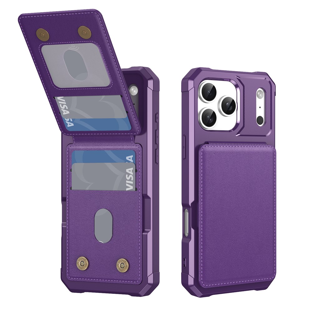 For iPhone 17 Pro Max Case with Card Slot Kickstand PU Leather + TPU Phone Cover - Purple