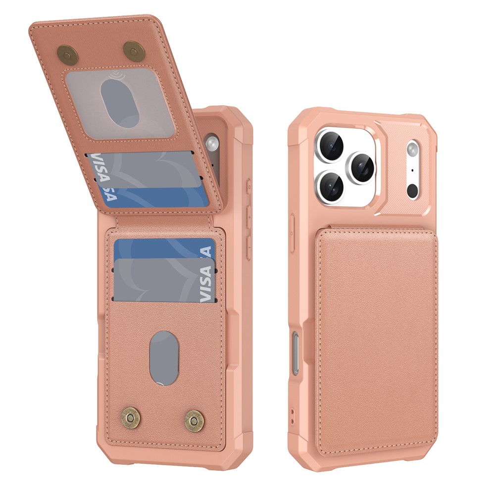 For iPhone 17 Pro Max Case with Card Slot Kickstand PU Leather + TPU Phone Cover - Rose Gold