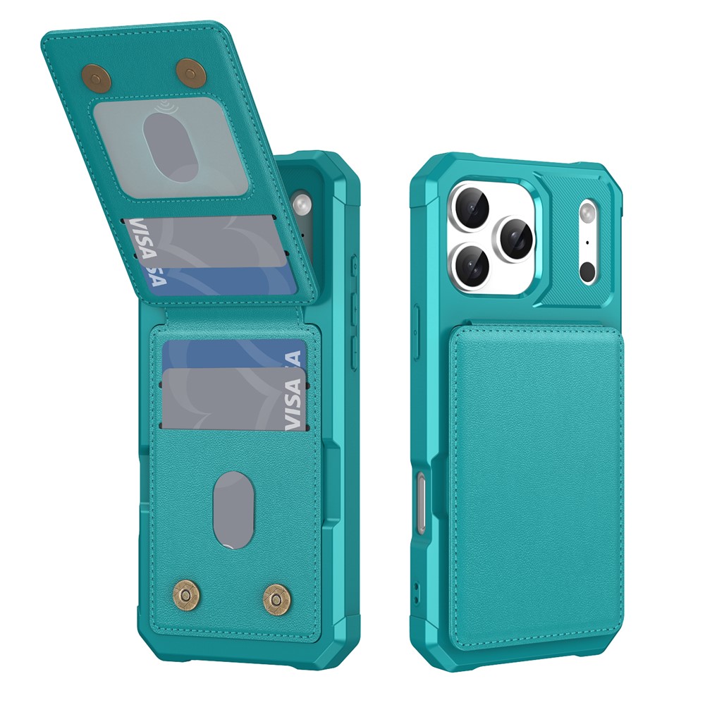 For iPhone 17 Pro Max Case with Card Slot Kickstand PU Leather + TPU Phone Cover - Green