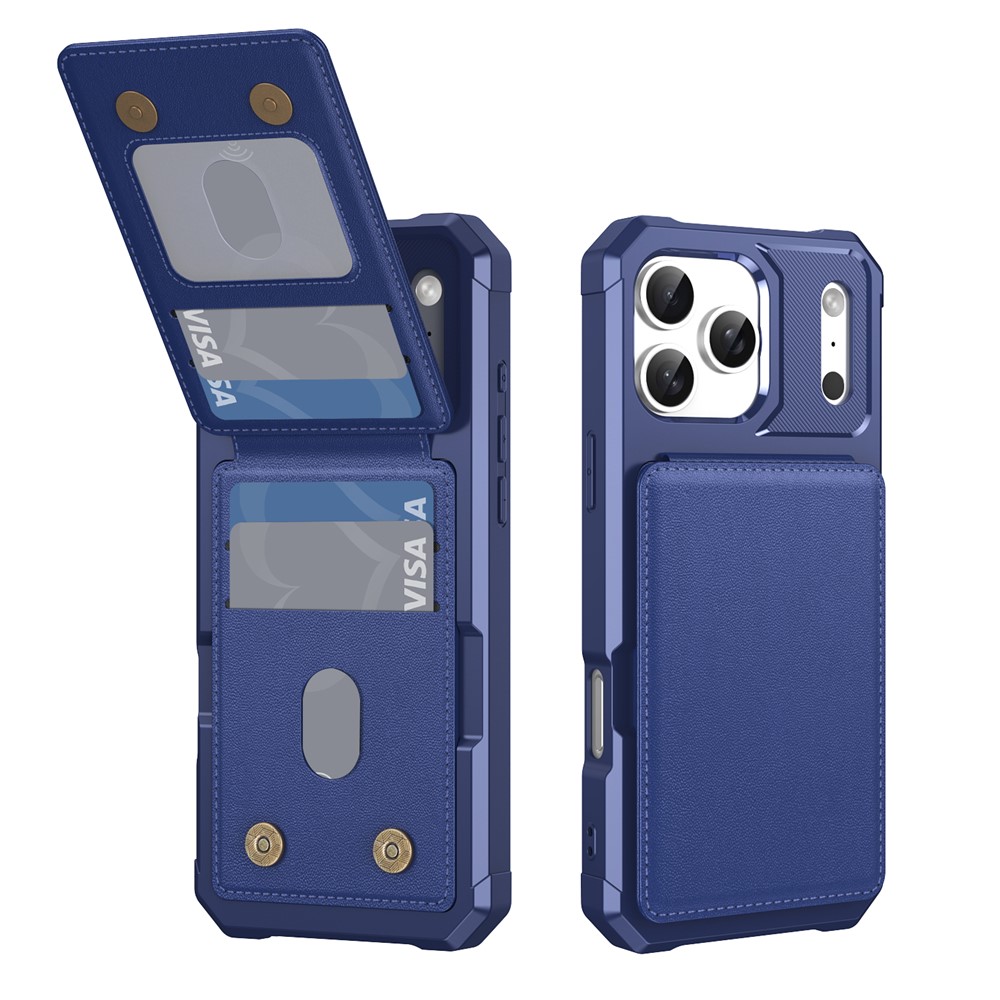 For iPhone 17 Pro Max Case with Card Slot Kickstand PU Leather + TPU Phone Cover - Dark Blue