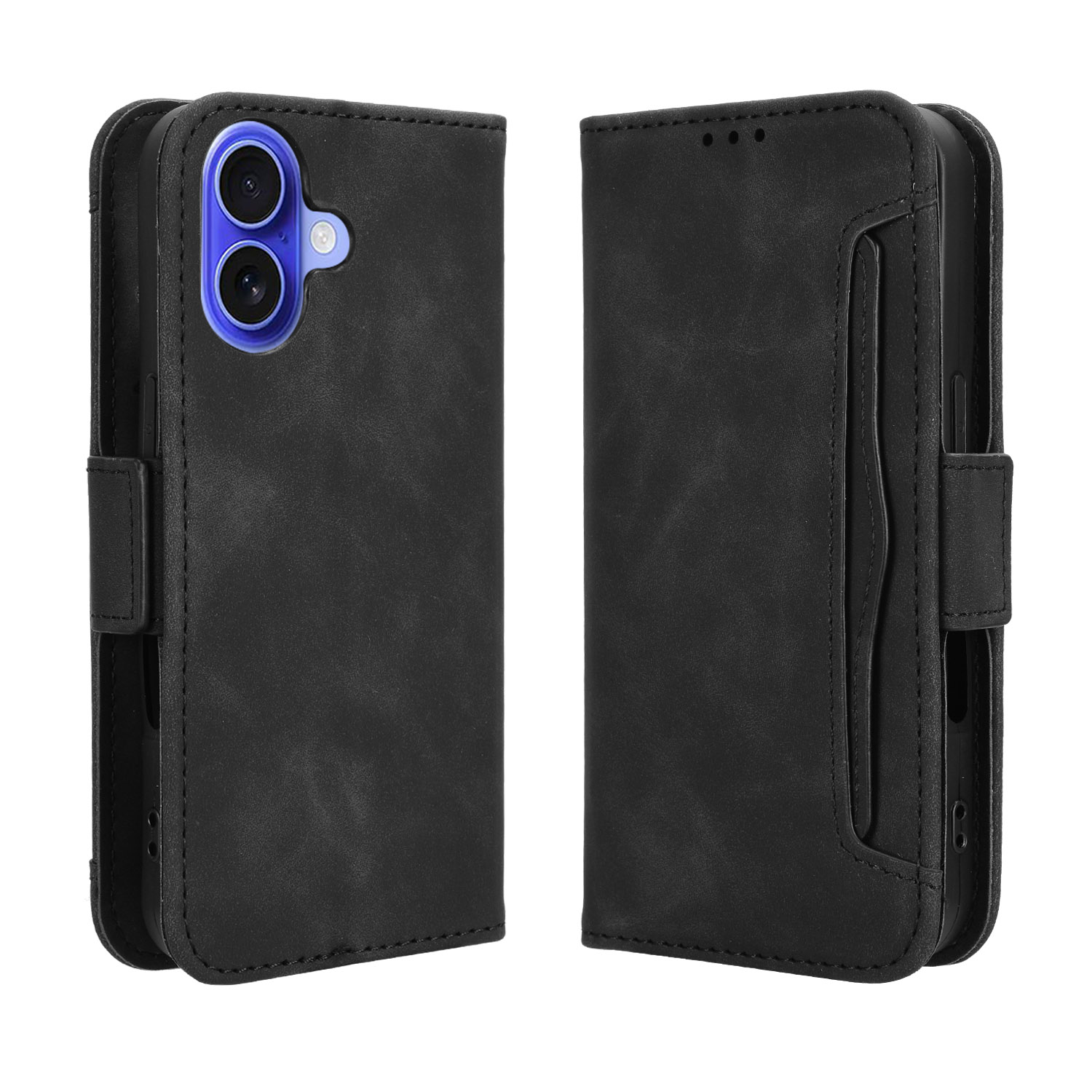 For iPhone 17 Leather Case Phone Wallet Cover with Multiple Card Slots - Black