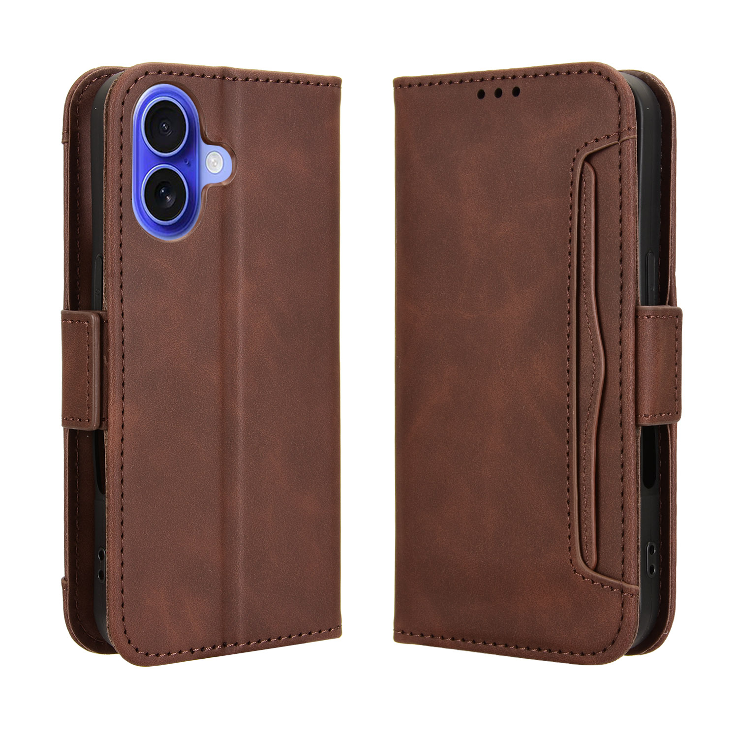 For iPhone 17 Leather Case Phone Wallet Cover with Multiple Card Slots - Brown
