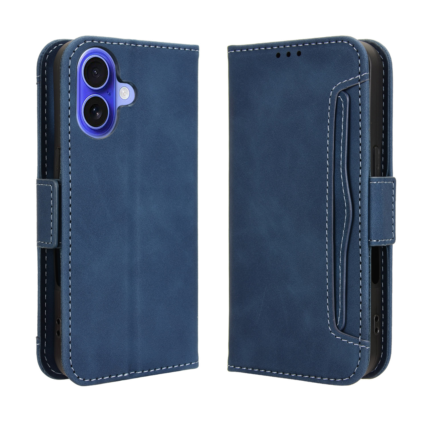 For iPhone 17 Leather Case Phone Wallet Cover with Multiple Card Slots - Blue