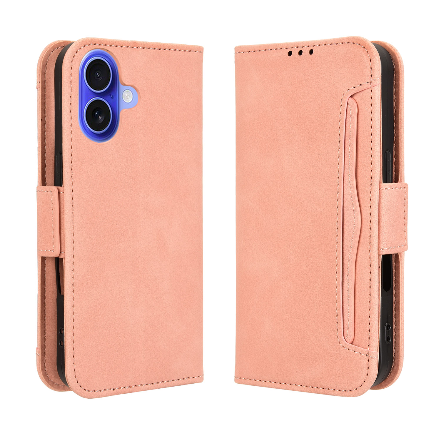 For iPhone 17 Leather Case Phone Wallet Cover with Multiple Card Slots - Pink