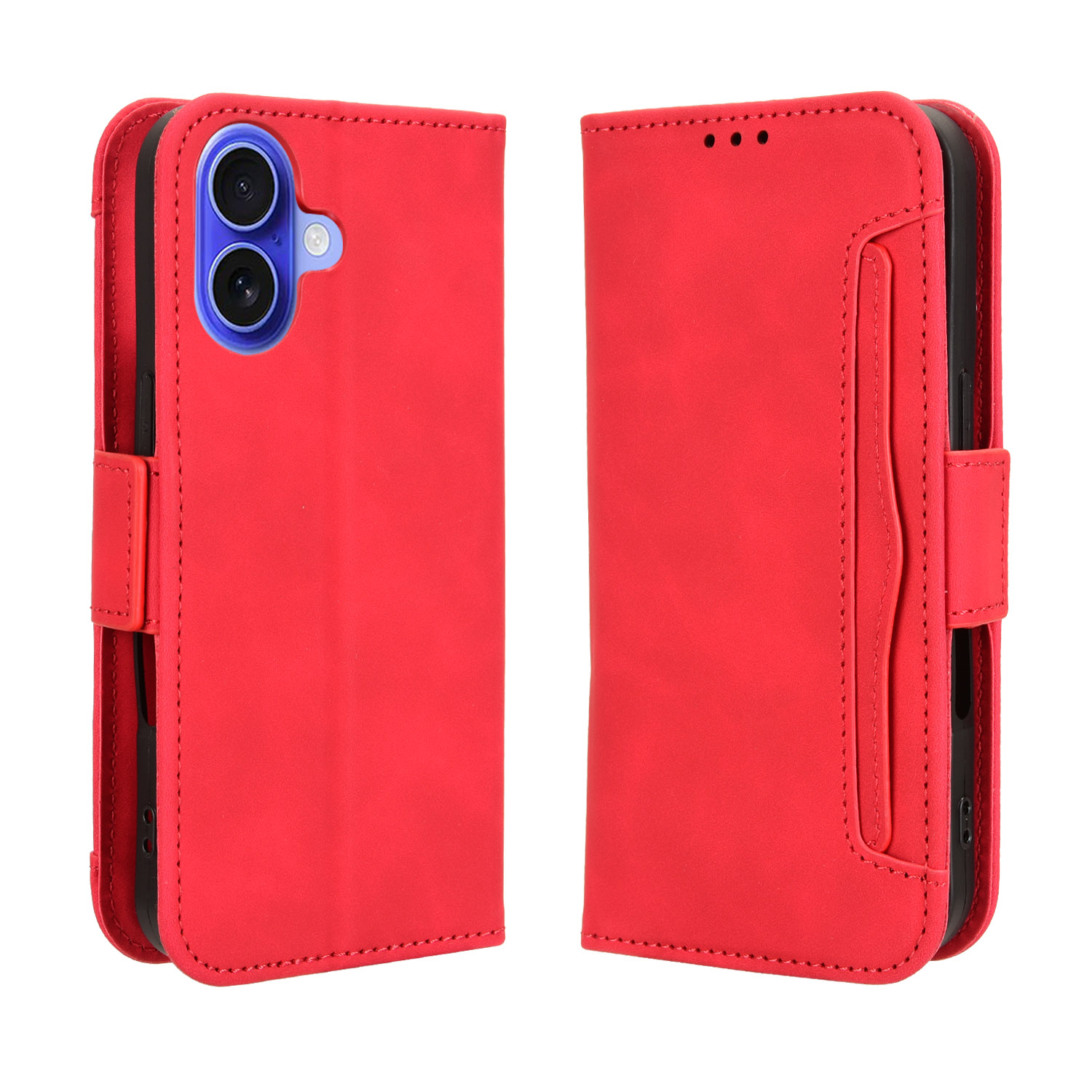 For iPhone 17 Leather Case Phone Wallet Cover with Multiple Card Slots - Red