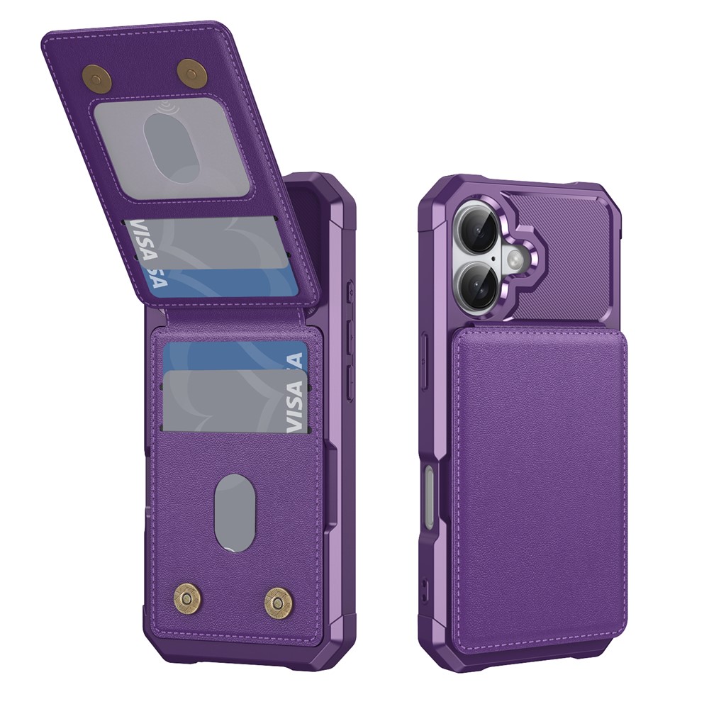 For iPhone 17 Case with Card Slot Kickstand PU Leather + TPU Phone Cover - Purple
