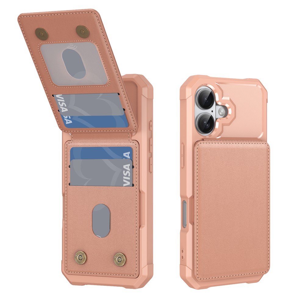 For iPhone 17 Case with Card Slot Kickstand PU Leather + TPU Phone Cover - Rose Gold