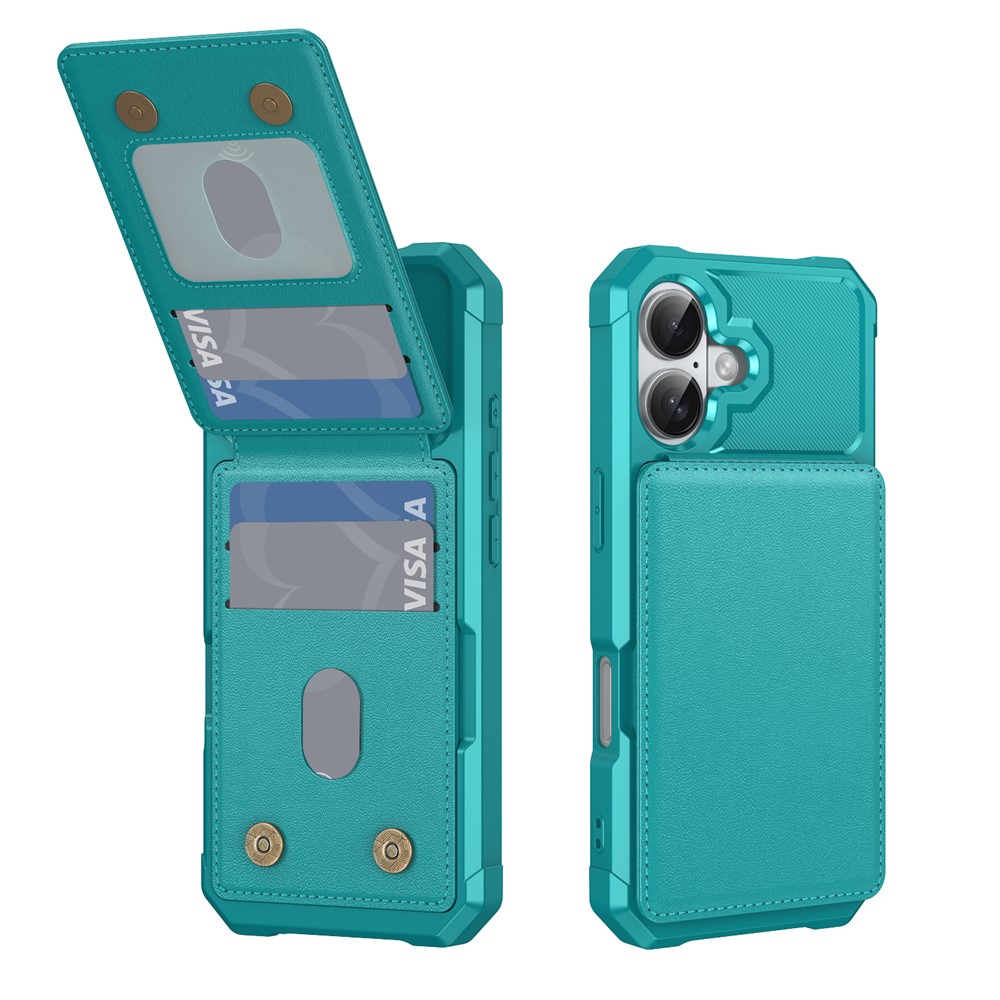 For iPhone 17 Case with Card Slot Kickstand PU Leather + TPU Phone Cover - Green